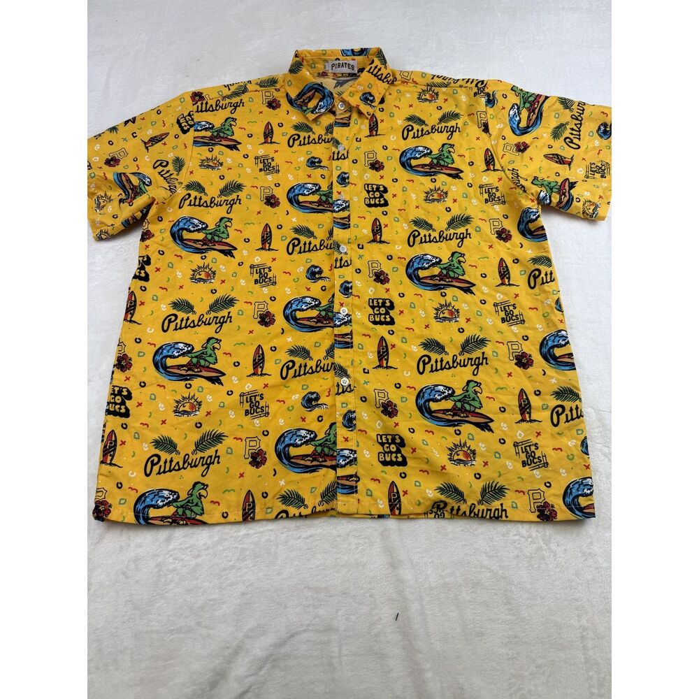 Pittsburgh Pirates Shirt Mens Medium MLB Baseball Hawaiian Button Up Parrot